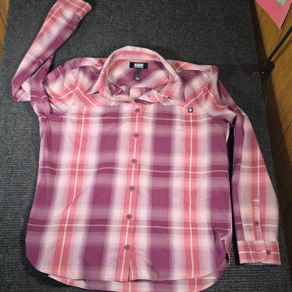 Duluth Trading Alaskan Hardgear Plaid Shirt L Pink purple